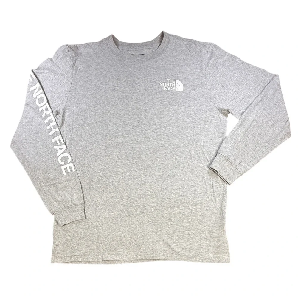 The North Face Mens Long Sleeve T-Shirt Logo Sleeve Graphic Large Grey Cotton